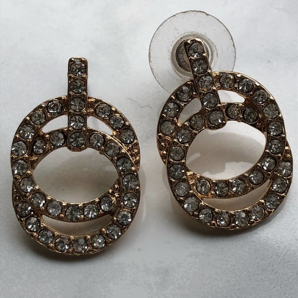 New gold/crystal circle drop earrings j.crew - Picture 2 of 3